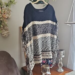 Chico's Sweater Fringe Poncho